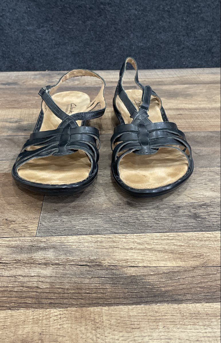 Clarks Bendables Black Leather Strappy Slingback Sandals Women's Size 11