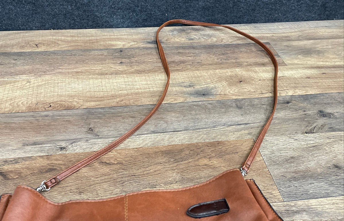 Unbranded Brown Leather Tassel Crossbody Bucket Bag Silver Hardware
