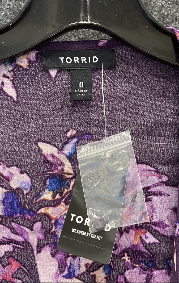 Torrid Women's Purple Floral Fringe Kimono Cardigan Layering Piece Sz 0 NWT