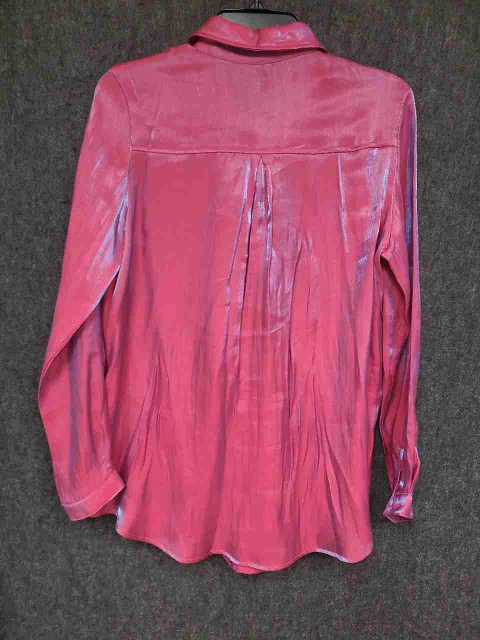 PrettyLittleThing Women's Pink Iridescent Long Sleeve Button Down Blouse Sz 0