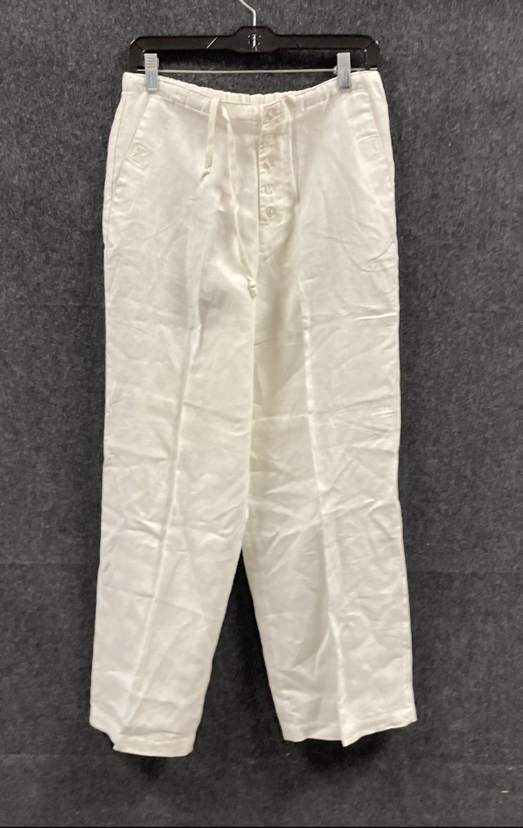 REAL comfort Women's Y2K White Linen Wide Leg Drawstring Pants Size 8