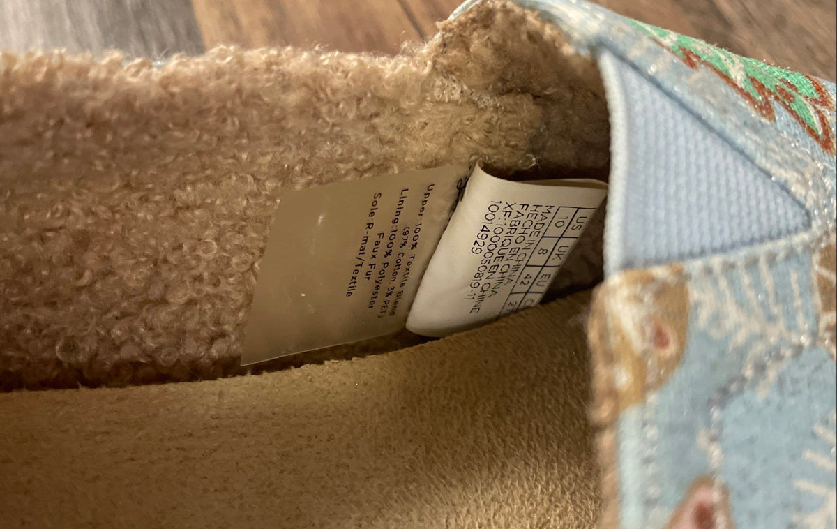 TOMS Alpargata Holiday Gingerbread Cookie Faux Fur Lining Women's Size 10