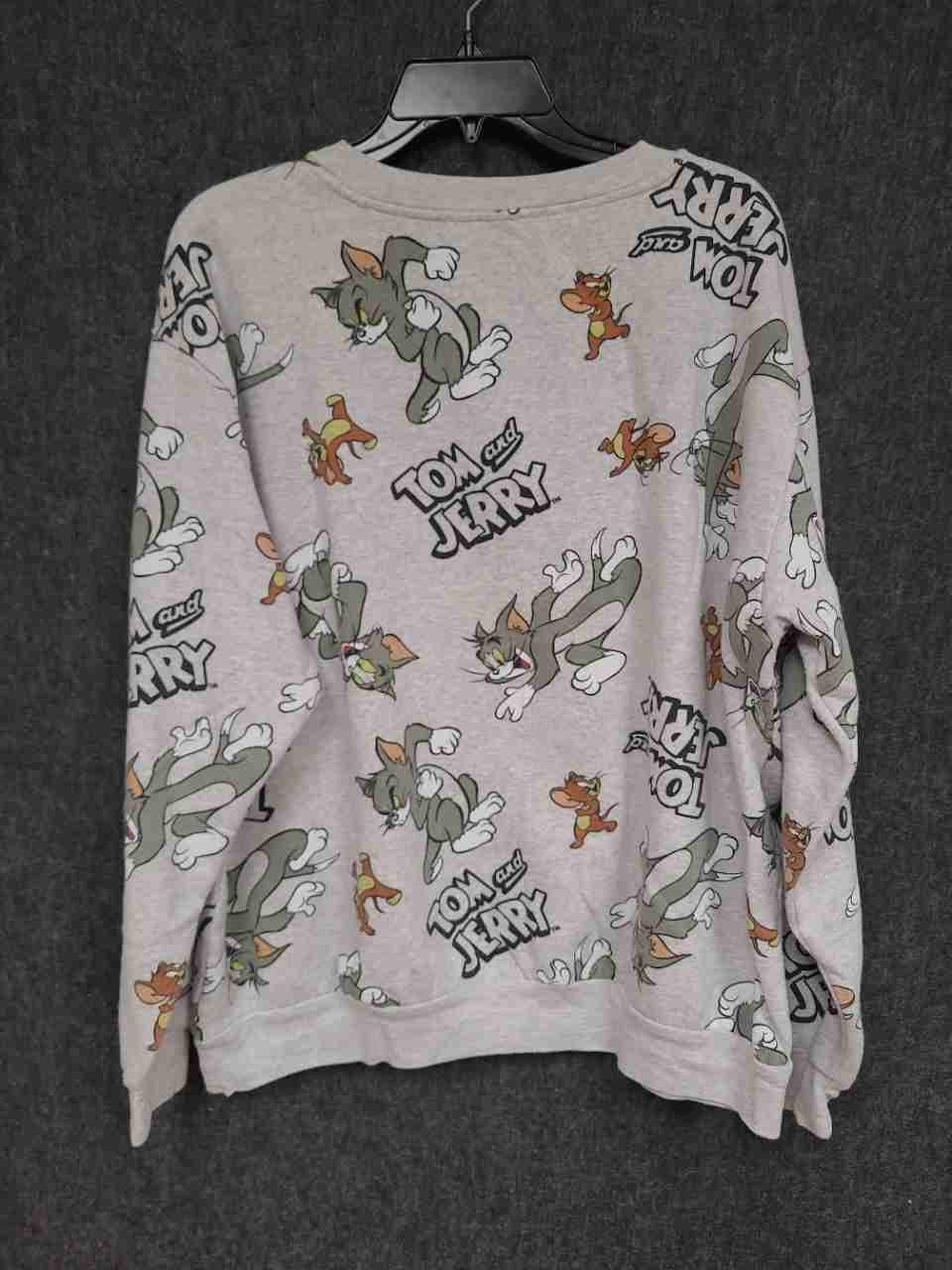Tom and Jerry Men's Heather Grey All Over Print Crew Neck Sweatshirt Sz 3XL