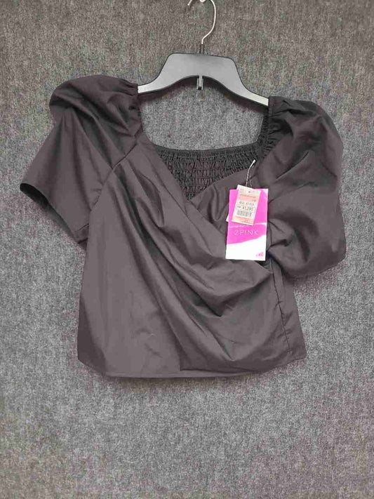 2PINK x ViVi Women's Black Puff Sleeve Wrap Front Smocked Back Top Sz L NWT