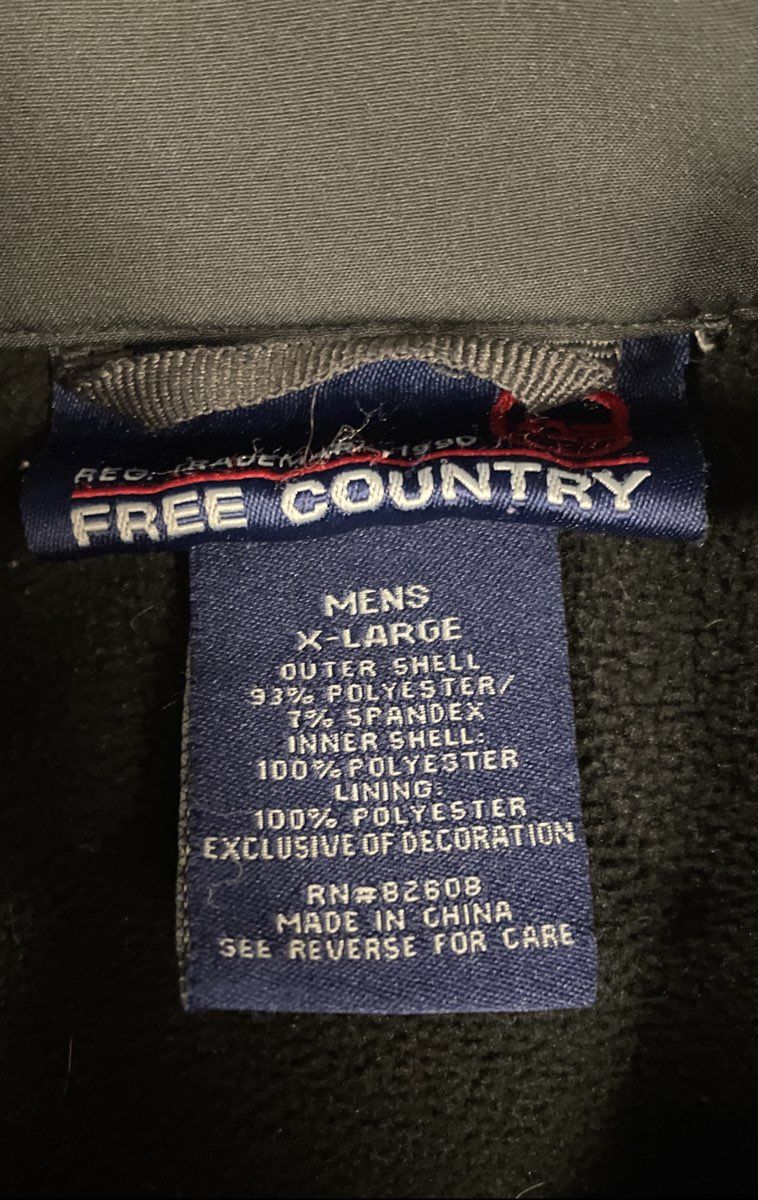 Free Country Men's Gray Cream Softshell Fleece Lined Full Zip Jacket Sz XL