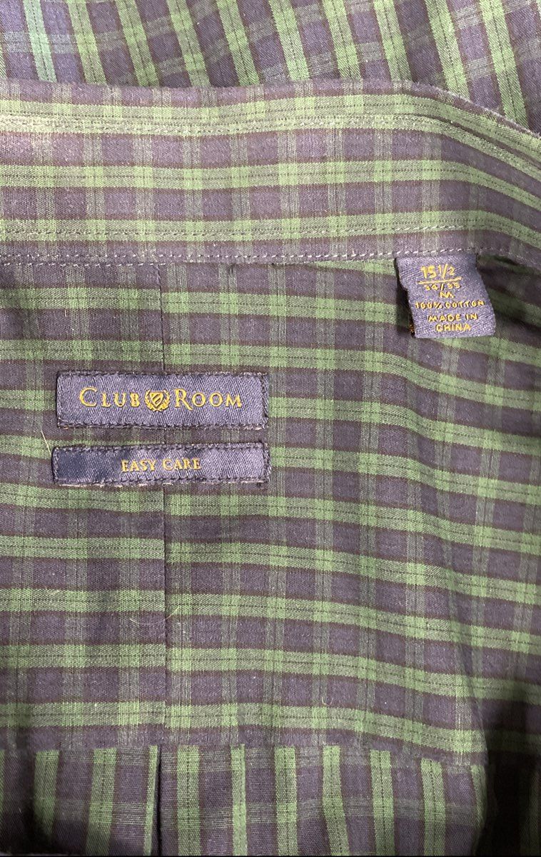 NWT Men's Size 15.5 M Green Blue Club Room The Estate Easy Care Dress Shirt