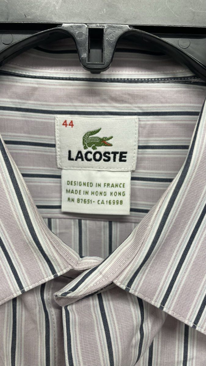 Lacoste Men's Pin Striped Cotton Button Up Long Sleeve Shirt Purple Navy Sz 44 L