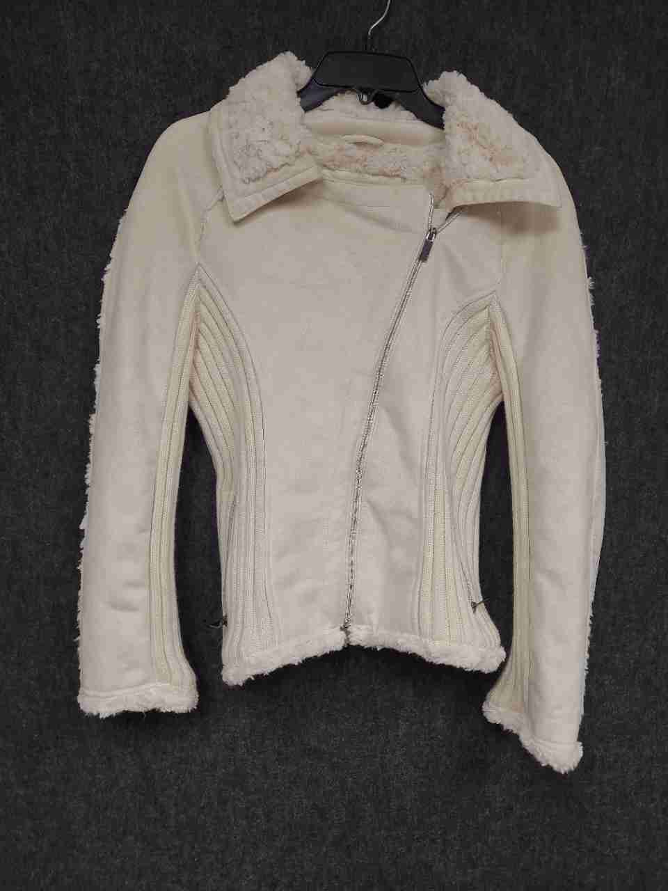 Sugarfly Women's Cream Faux Shearling Asymmetrical Zip Moto Jacket Sz S