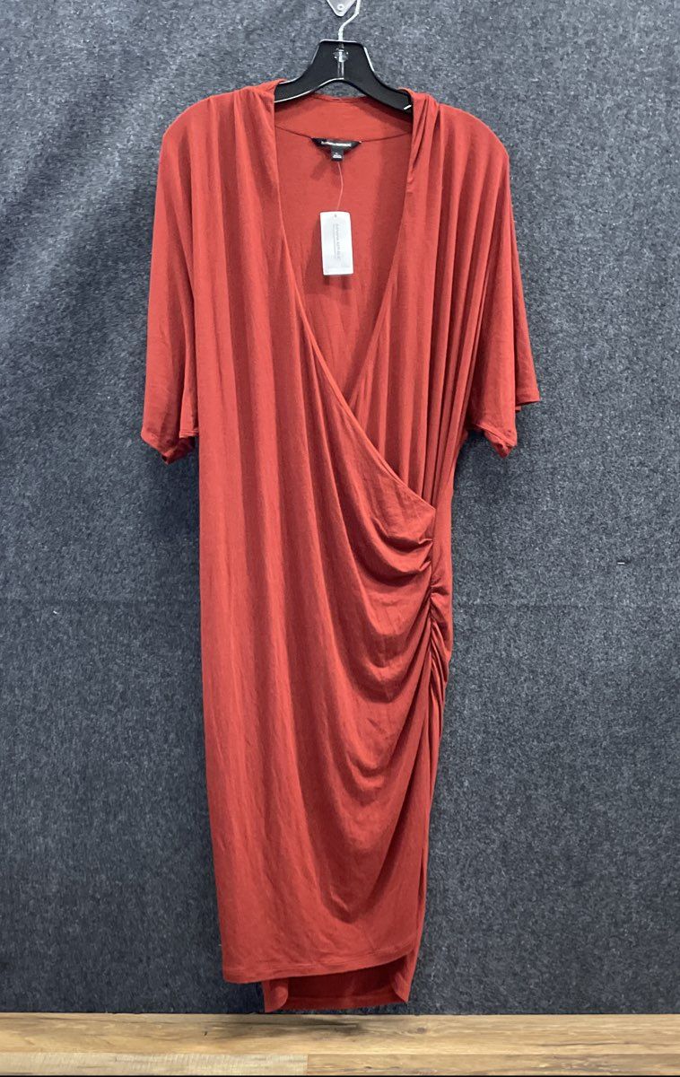 Banana Republic Women's Orange Draped Faux Wrap Dress Short Sleeve Sz L NWT