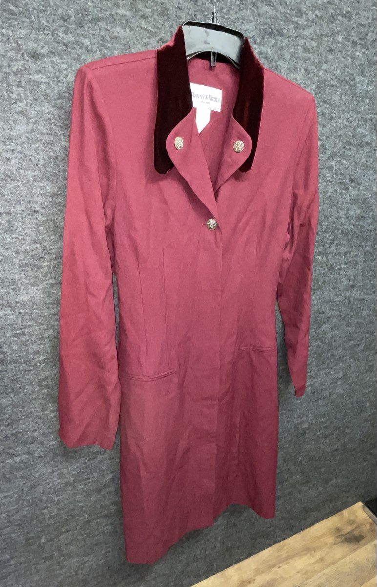 Vintage 90s Danny & Nicole Women's Burgundy Velvet Collar Coat Dress Sz 8