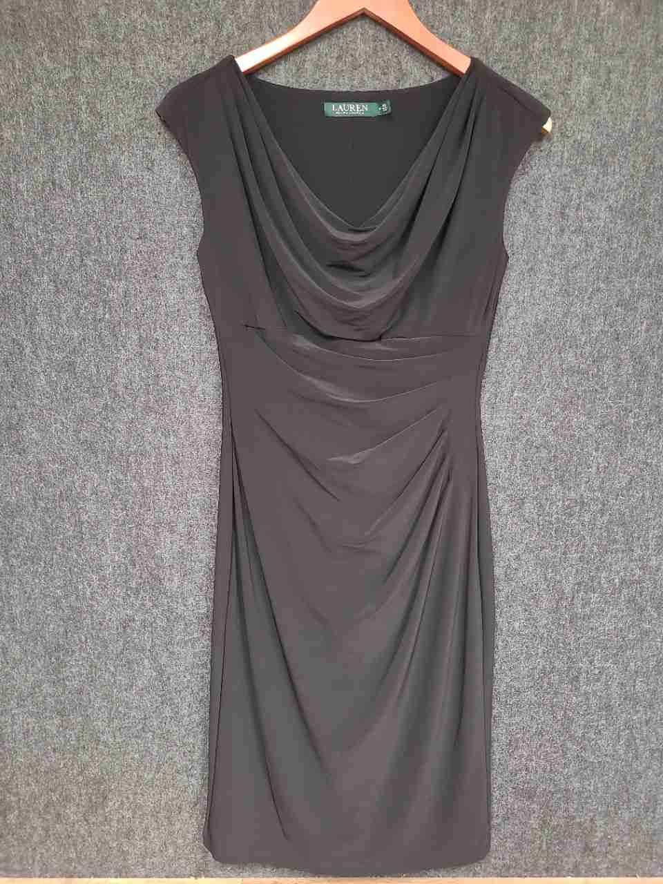 Lauren Ralph Lauren Women's Dark Brown Cowl Neck Ruched Sheath Dress Sz 4