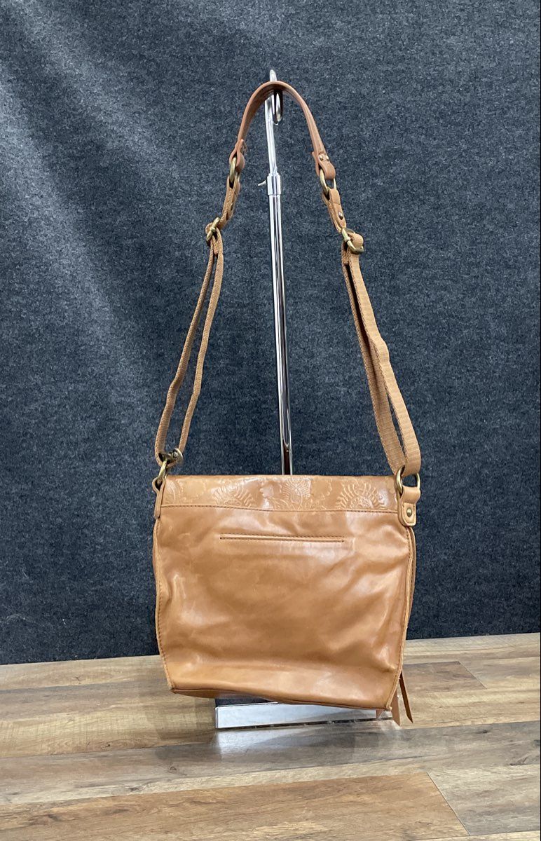 The Sak Tan Floral Embossed Leather Silverlake Flap Crossbody Bag Studded