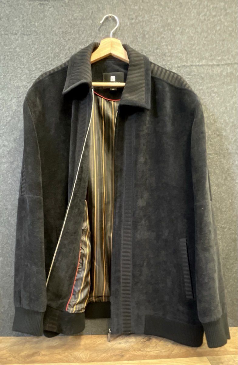 Andre Lanzino Men's Black Full Zip Ribbed Sueded Sweater Jacket Sz XXL