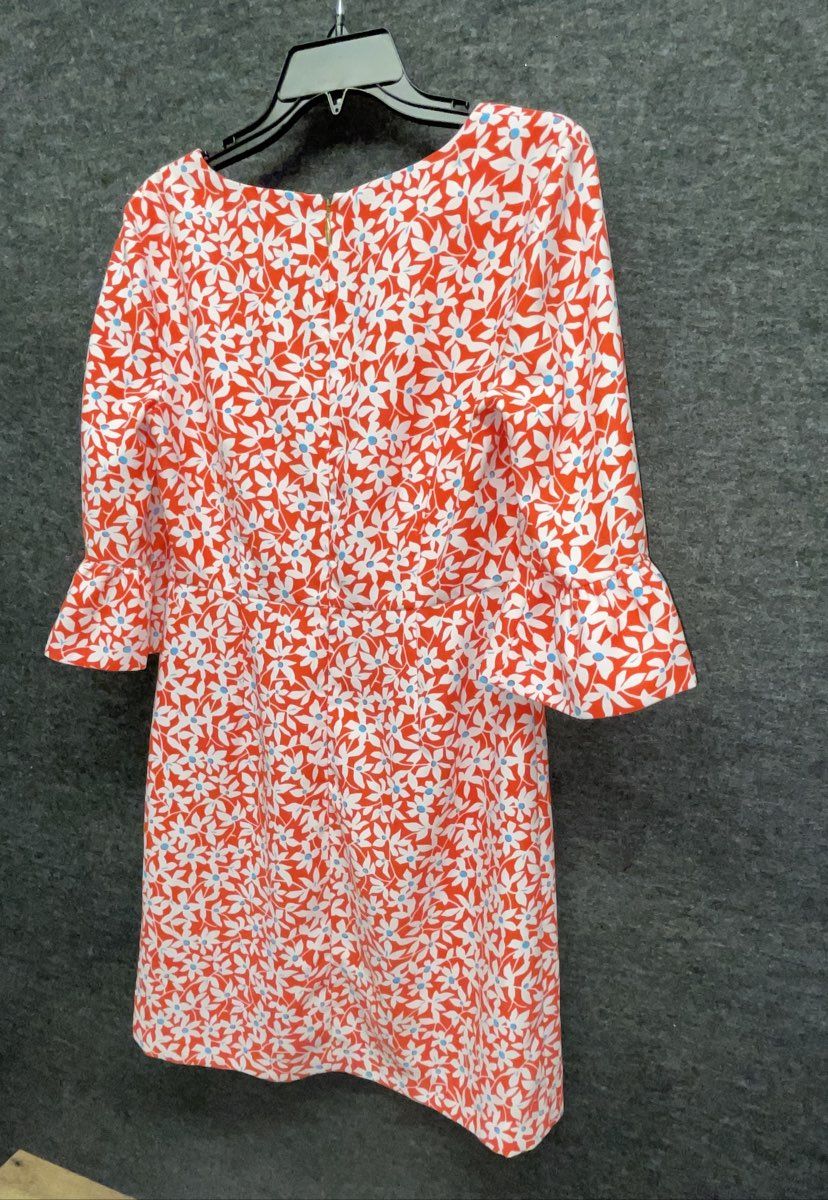 Draper James Women's Orange Floral Ruffle Bell Sleeve Shift Dress SPR 19 Sz 8
