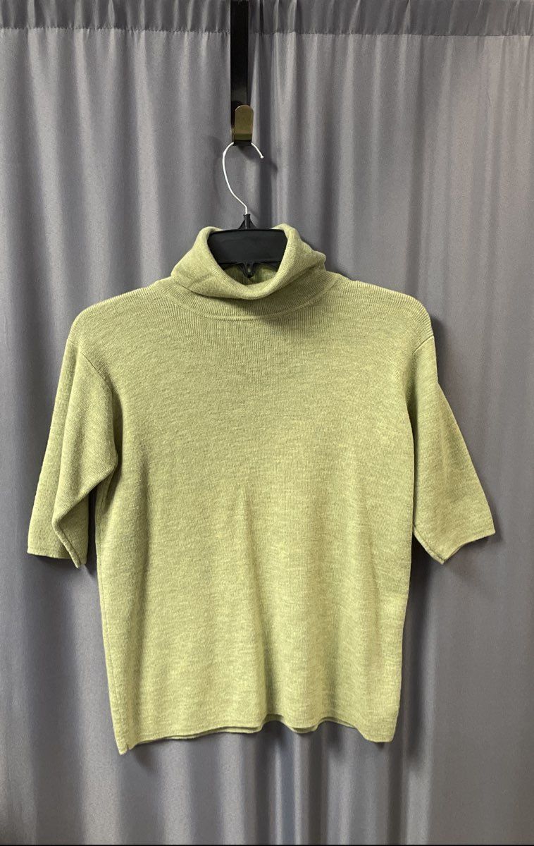 Eileen Fisher Women's Green Turtleneck Short Sleeve Knit Pullover Top Size XS