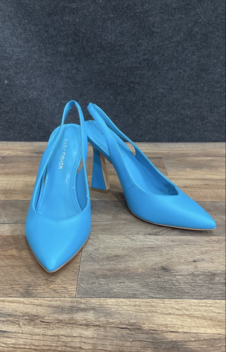 Marc Fisher Blue Pointed Toe Slingback Flared Heel Pumps Women's Size 8.5 M