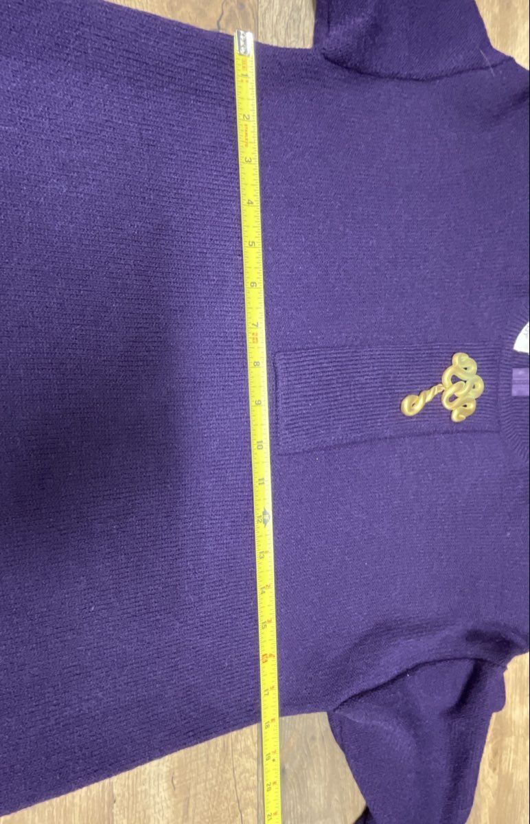 Vintage 90s Steve Fabrikant Women's Purple Knit Tunic Sweater Gold Buttons