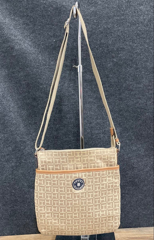 Tommy Hilfiger Tan Monogram Logo North South Crossbody Messenger Bag