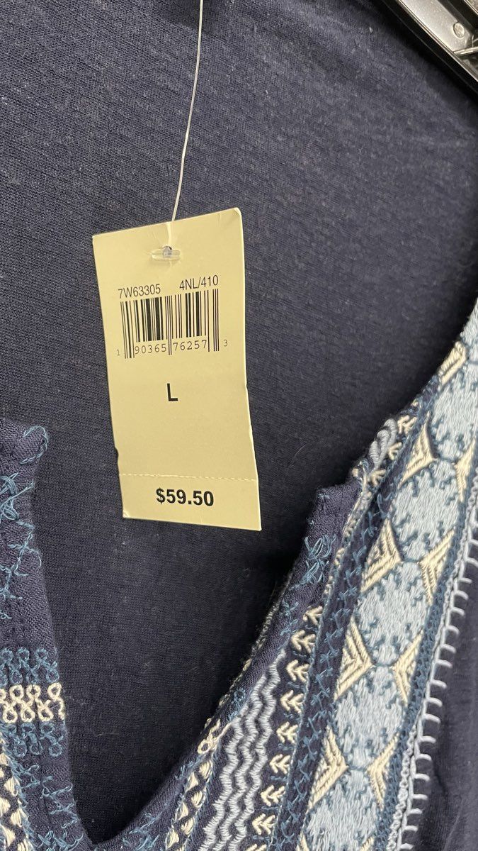Lucky Brand Women's Navy Blue Embroidered Sleeveless Boho Blouse NWT Sz L
