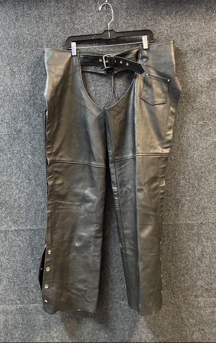 Event Leather Black Leather Motorcycle Chaps Belted Lace Back Sz XXL