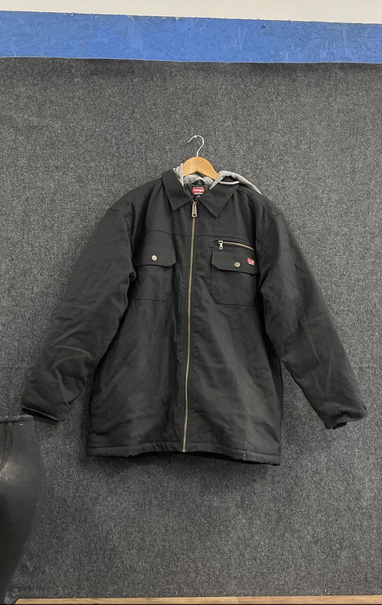 Wrangler Workwear Black Canvas Hooded Shirt Jacket Quilted Lined NWT Sz L