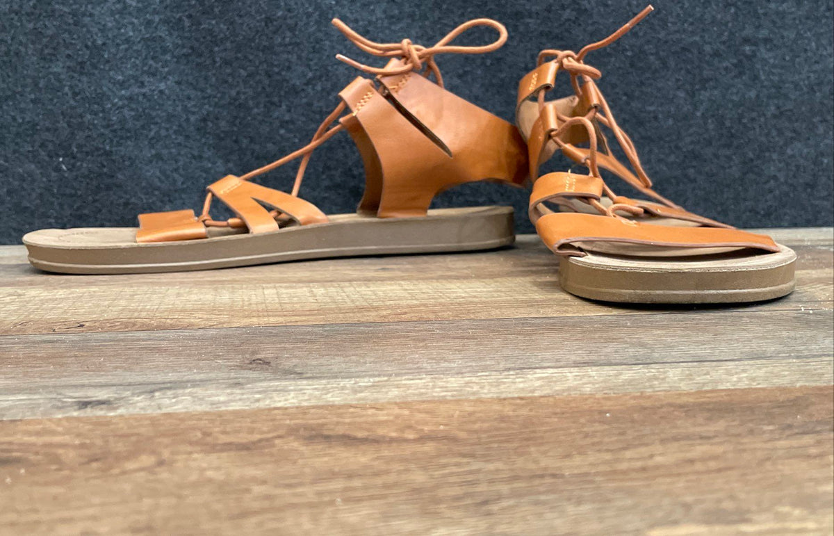 Rouge Brown Leather Gladiator Lace Up Strappy Flat Sandals Women's Size 11