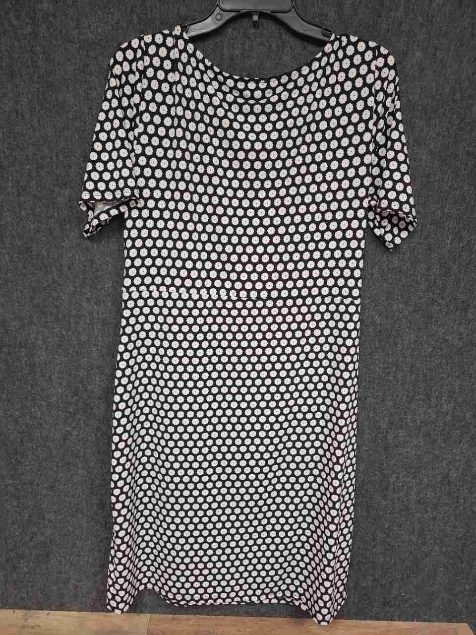 Ann Taylor Factory Women's Black White Floral Dot Draped Faux Wrap Dress Sz L