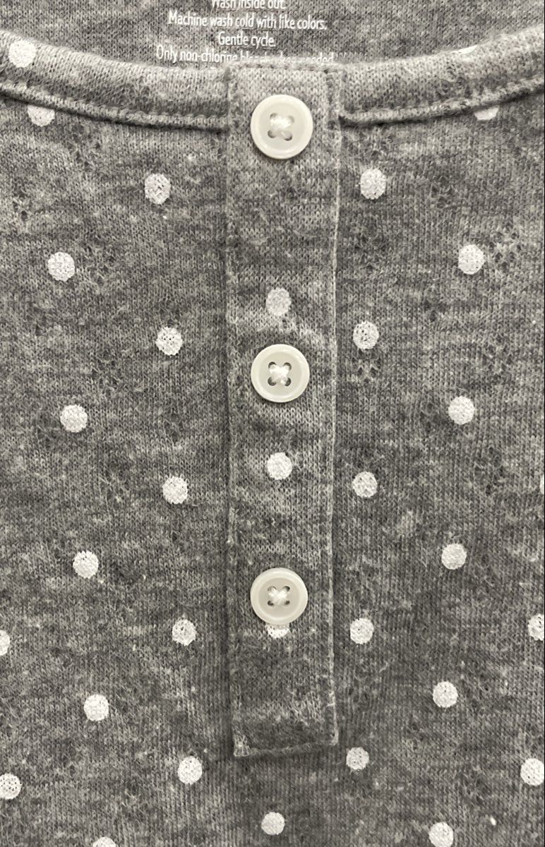 Croft & Barrow Women's Gray Polka Dot Henley Long Sleeve Pointelle Sleep Top L