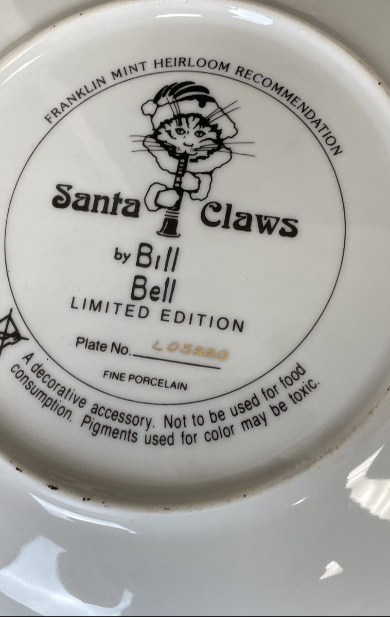 Franklin Mint Santa Claws & Other Cat Plates Lot of 4 Vintage Collector Plates