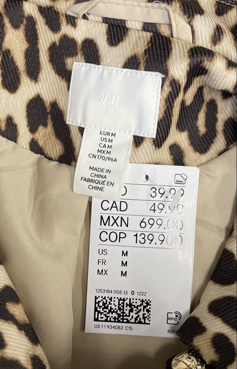 H&M Women's Leopard Print Cropped Jacket Gold Buttons NWT Sz M