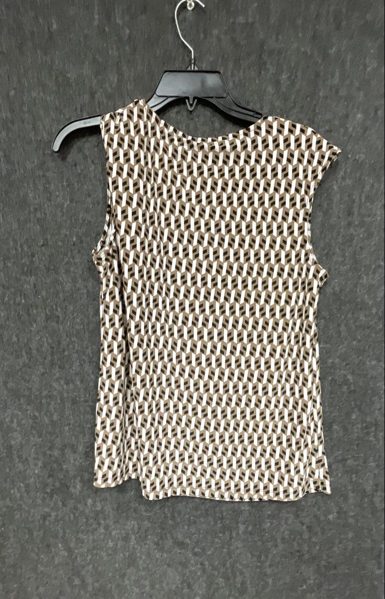 Jones New York Signature Women's Geometric Sleeveless Blouse Brown White S NWT