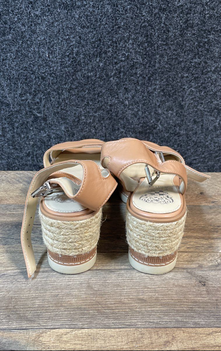 Vince Camuto Martinda Tan Leather Espadrille Platform Wedge Sandals Size 7.5