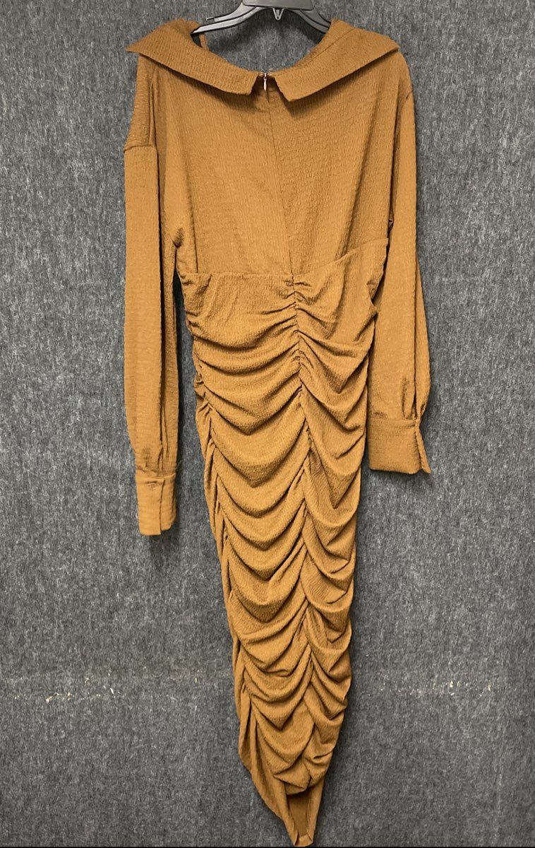 Fashion Nova Women's Peyton Textured Maxi Dress Brown Long Sleeve XL NWT