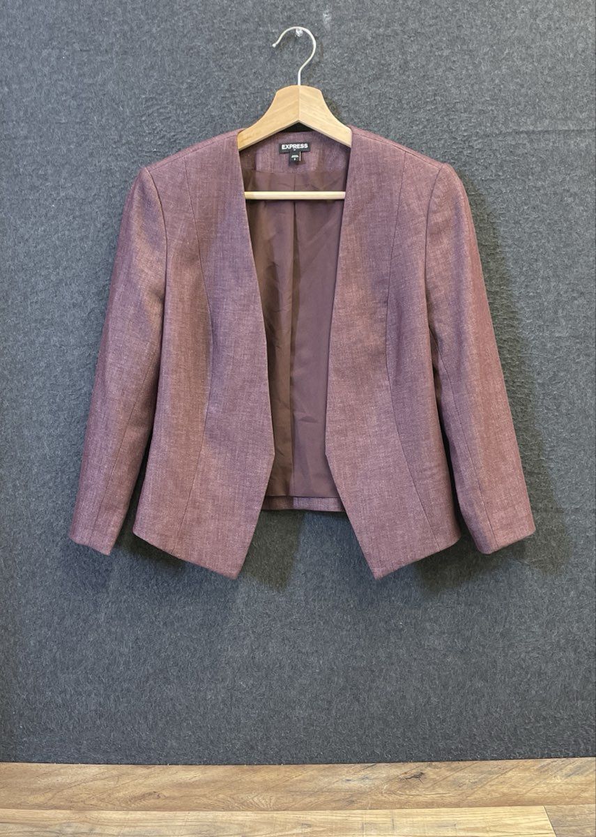 Express Women's Burgundy Open Front Blazer Textured Sz 2