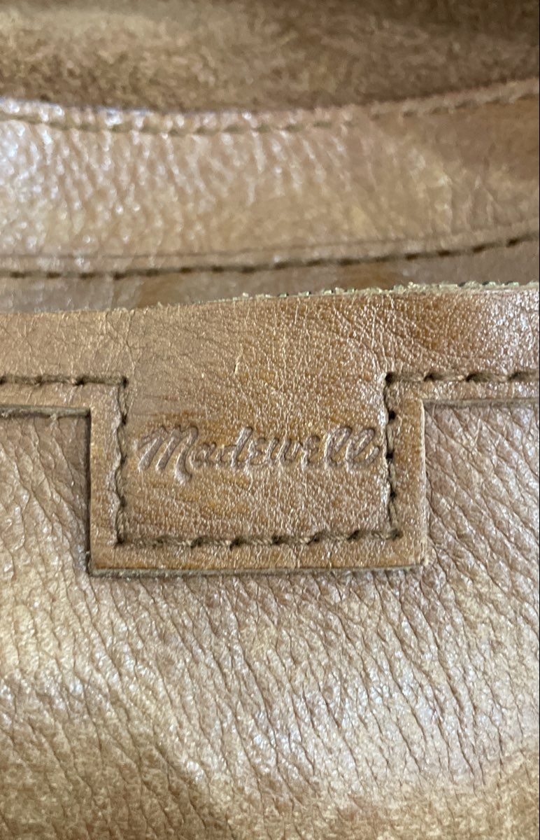 Madewell Brown Leather Slouchy Tote Hobo Shoulder Bag Striped Webbing Strap