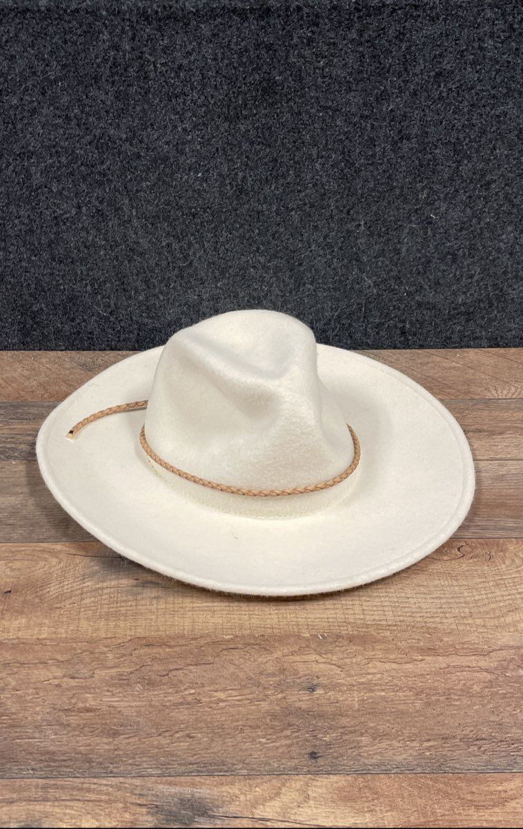Lucky Brand Women's Wide Brim Fedora Hat Cream Ivory Braided Cord Band NWT OS