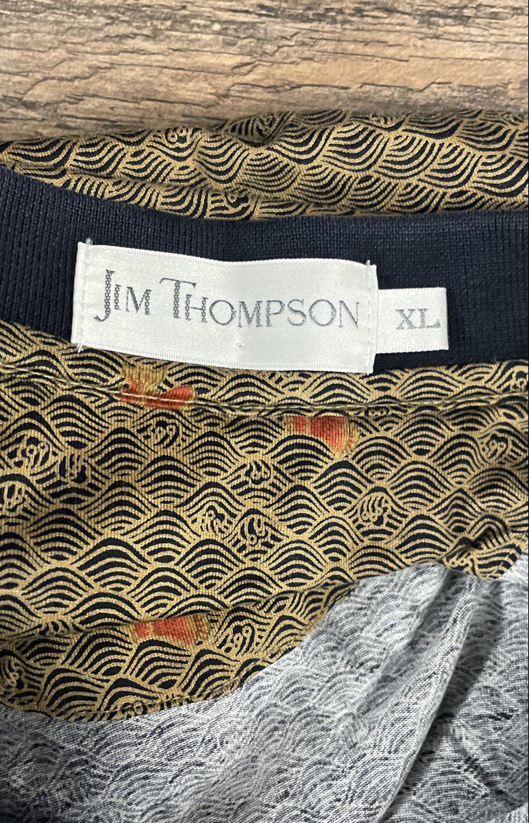 Jim Thompson Men's Wave Koi Fish Print Short Sleeve Cotton Polo Shirt Sz XL