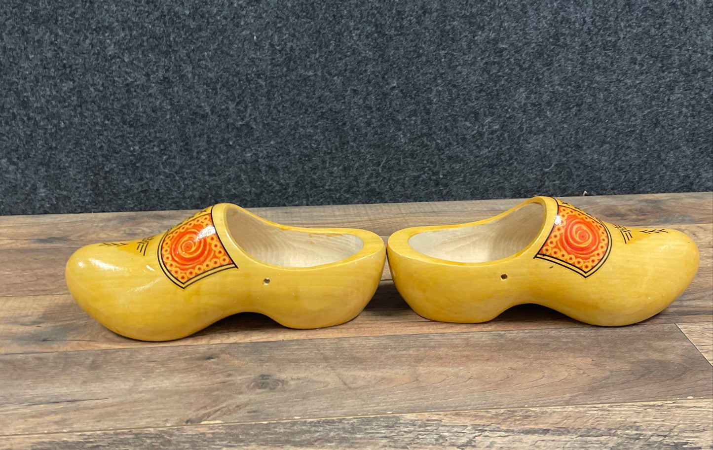 Dutch Hand Painted Wooden Shoes Klompen Orange Spiral Design Size EU 34-35