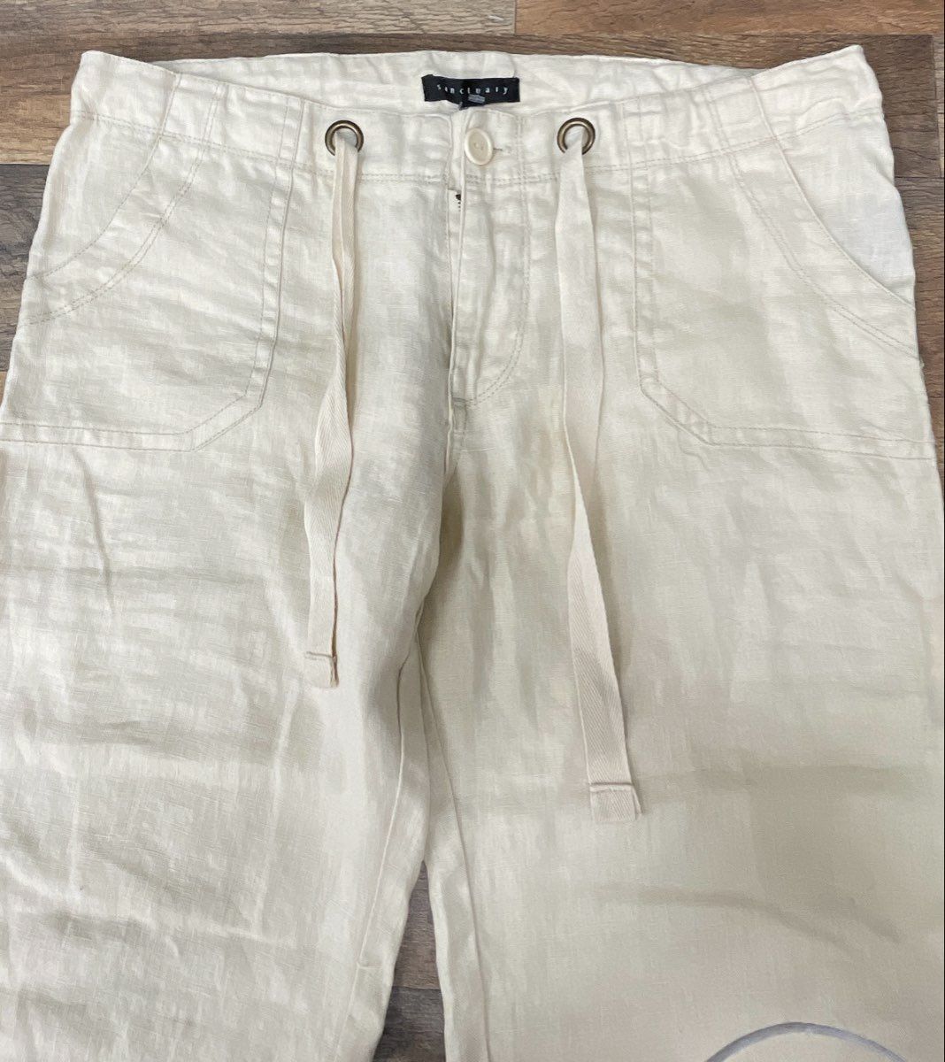 Sanctuary Women's Ivory Beach Comber Pant Drawstring Wide Leg Linen Size M