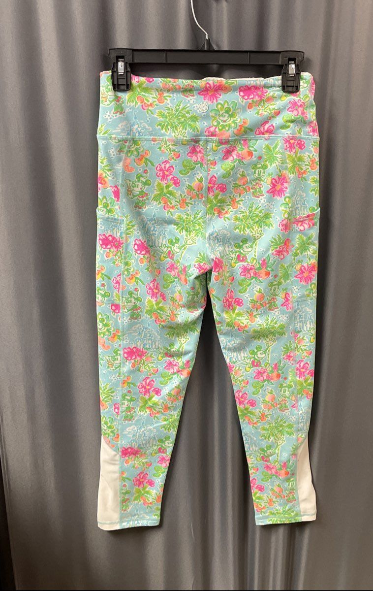 Lilly Pulitzer Women's Leggings Blue Tropical Mickey Floral Sz M