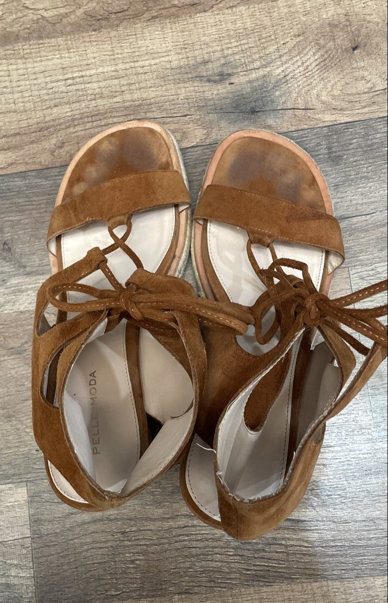 Pelle Moda Rust Brown Suede Lace Up Espadrille Wedge Sandals Size 10M