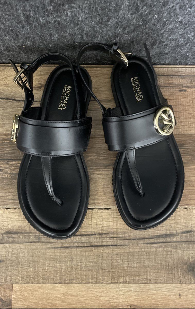 Michael Kors Women's Black Leather Logo Thong Slingback Sandals Size 5 M