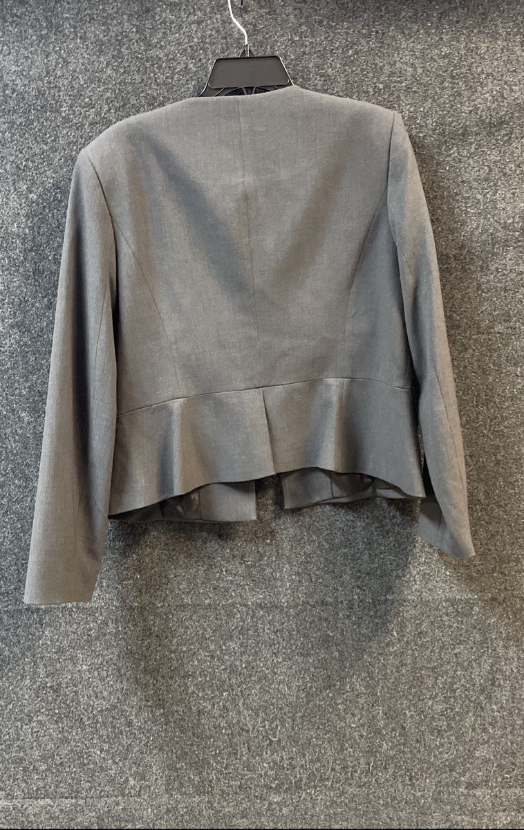 Calvin Klein Women's Gray Collarless Peplum Back Button Front Jacket Sz 14