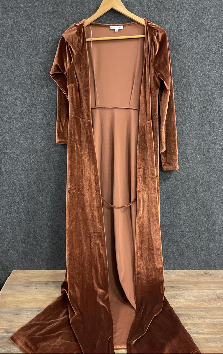 Baltic Born Women's Rust Brown Velvet Esme Maxi Duster Cardigan Jacket Sz S