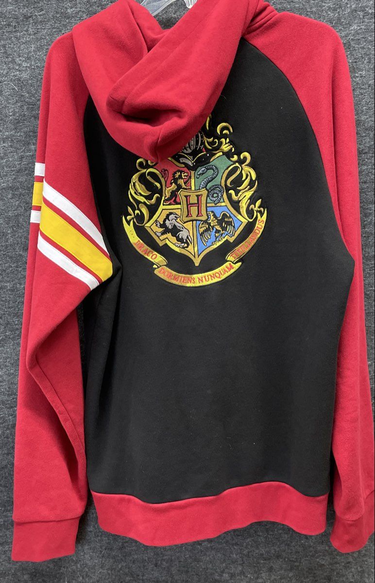 Universal Studios Men's Harry Potter Hogwarts Crest Full Zip Hoodie Black Red XL
