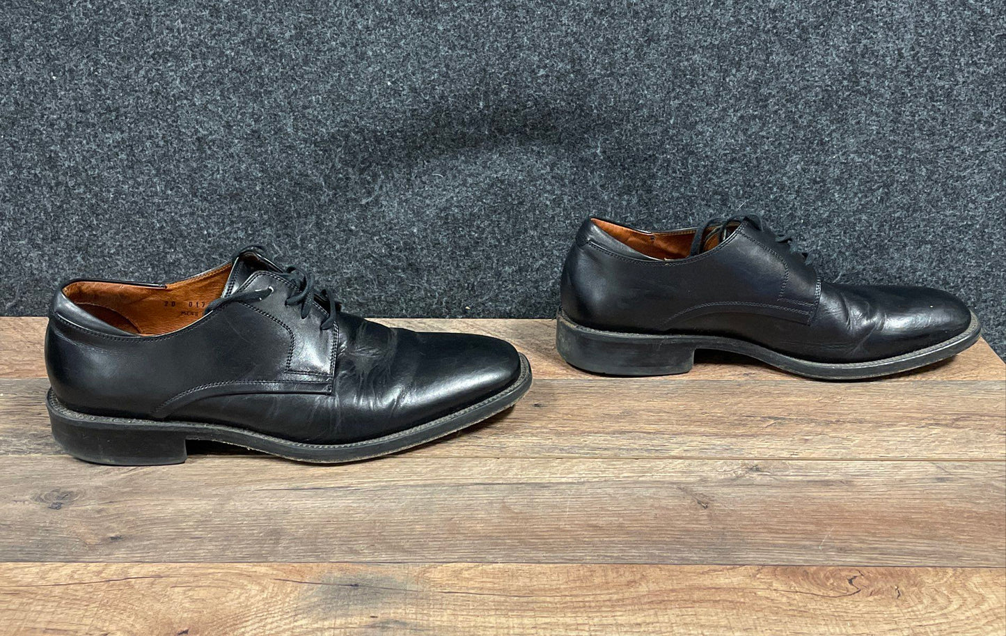 Johnston & Murphy Black Leather Plain Toe Derby Shoes Made in Italy Size 9.5