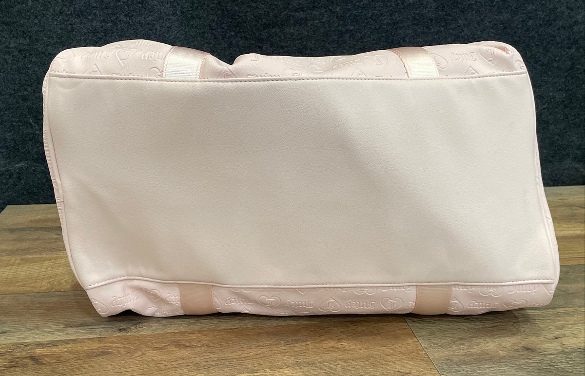 Juicy Couture Pink Leather Embossed Logo Duffle Weekender Travel Bag Large