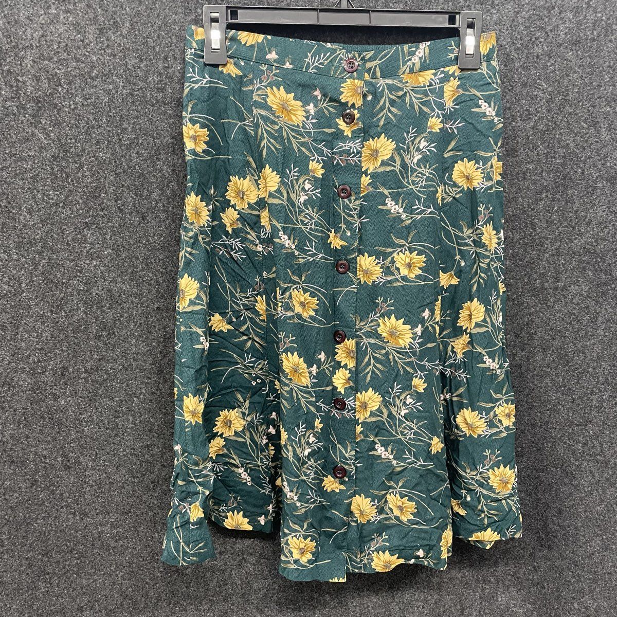 Alfred Dunner Women's Vintage 90s Floral Green Button Front Skirt Sz 8