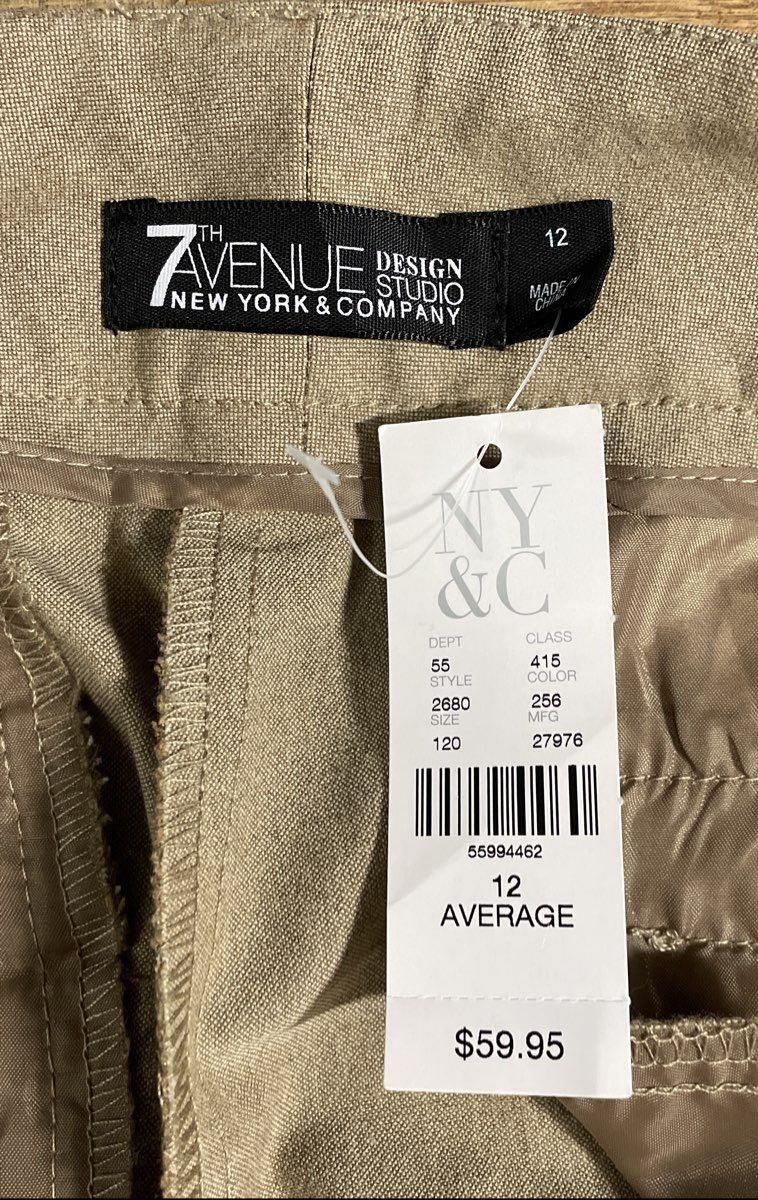 7th Avenue New York & Company Women's Khaki Straight Leg Trousers Size 12 NWT