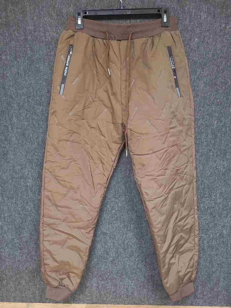 New Sport Men's Brown Quilted Fleece Lined Jogger Puffer Pants Size M